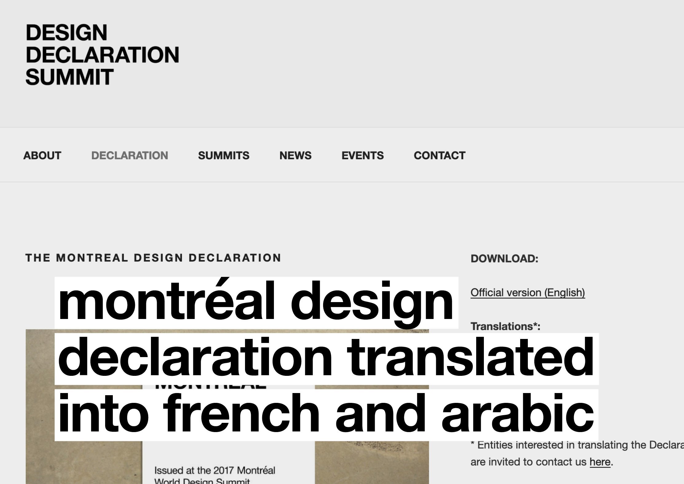 Montréal Design Declaration translated into French and Arabic